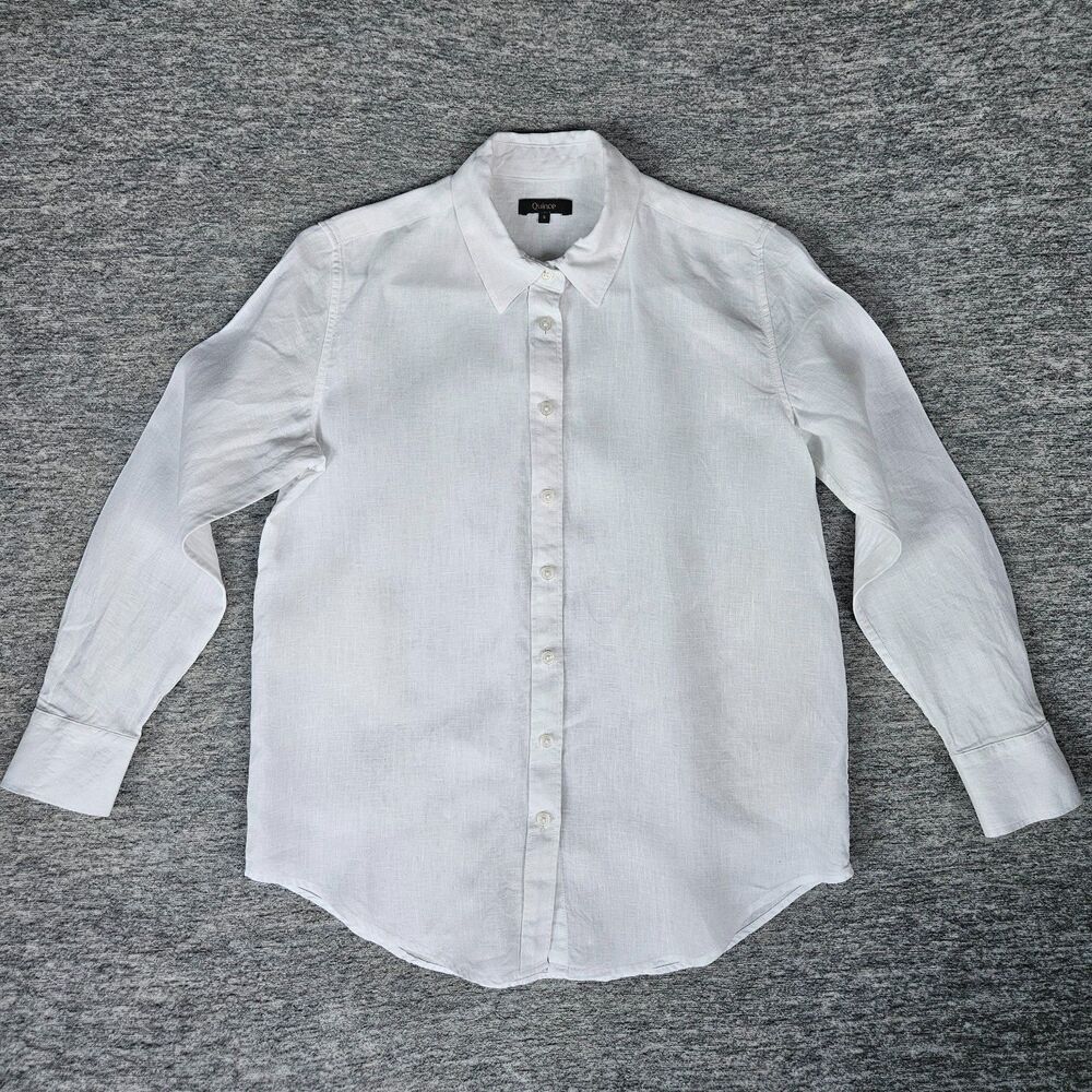 QUINCE Women's 100% European Linen Camp Shirt in White Long Sleeve Size Small